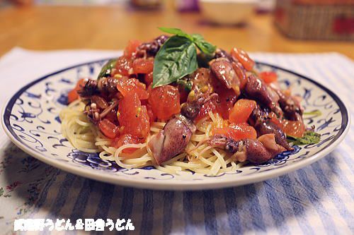 トマトときゅうりのおかずサラダ・タコとトマトの冷製パスタ・夏の肉汁うどん