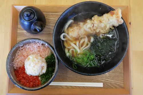 昭和レトロな商船三井築港ビルをリノベーションしたモダンなセルフうどん店でウルメイワシ節が良くきいたうどんを食す 築港麺工房 @ 大阪港 200205