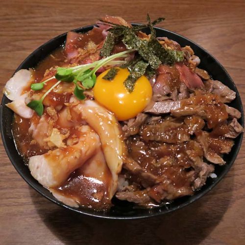 「ひだまり庵」-10 堺・宿院 さすが♪ 3種盛 肉丼!牛かす煮そばセット☆ 210427