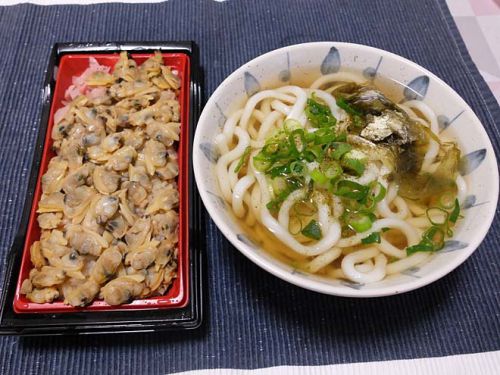 お家で、あさりご飯に本場讃岐うどん ストレート出汁でひやかけ! 210506
