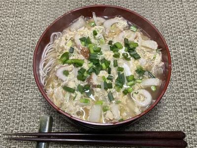 今日の夕食、野菜卵とじそば