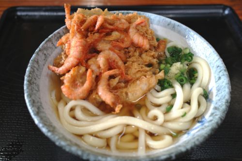 郵便局集配職員休憩所でやっぱり食べちゃう芝海老のかき揚げ 山下うどん @ 坂出 220416