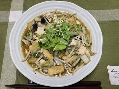 今日の夕食、野菜カレーうどん